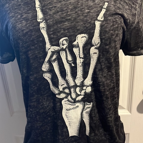 Grey Rock and Roll Skeleton Hand shirt - Picture 2 of 4